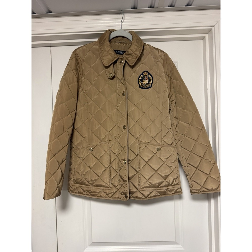 Lauren Ralph Lauren Womens Quilted Barn Jacket Size Small Crest Patch Old Money